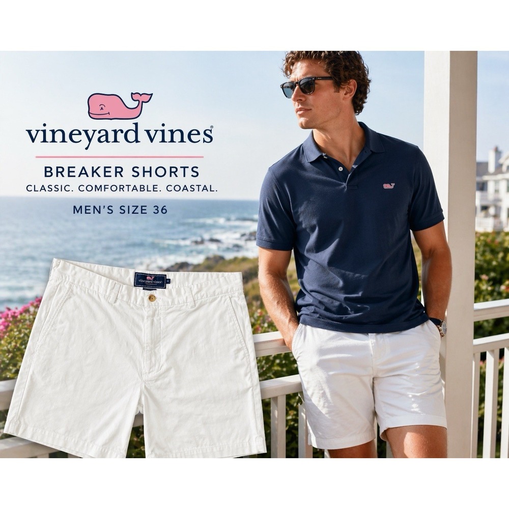 Vineyard Vines Breaker Shorts Men's 36 White Flat Front Cotton Stretch Classic 9